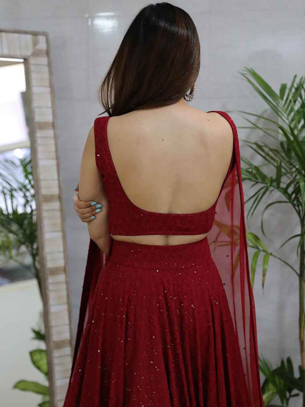 Delightful Maroon Sequins Georgette Wedding Lehenga Choli With Dupatta - Zeel Clothing