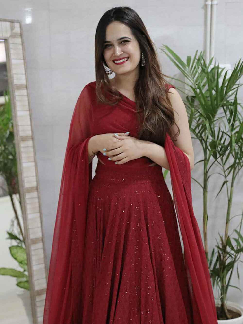 Delightful Maroon Sequins Georgette Wedding Lehenga Choli With Dupatta - Zeel Clothing