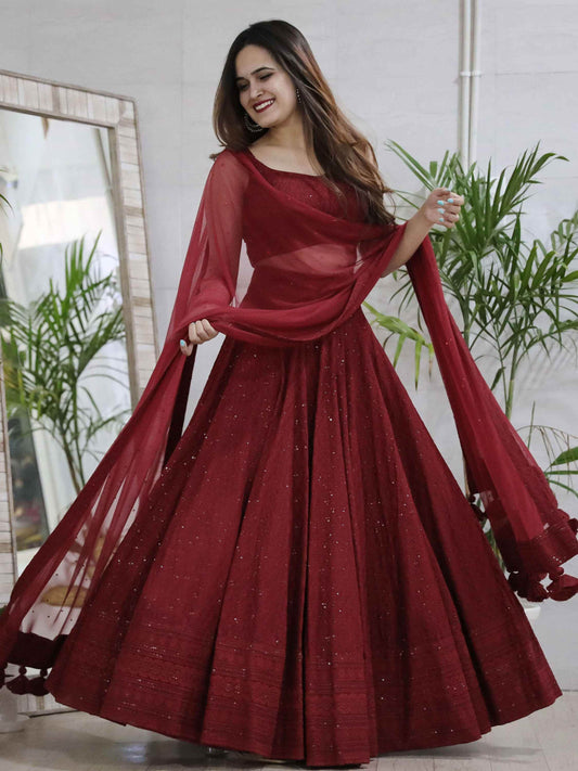 Delightful Maroon Sequins Georgette Wedding Lehenga Choli With Dupatta - Zeel Clothing