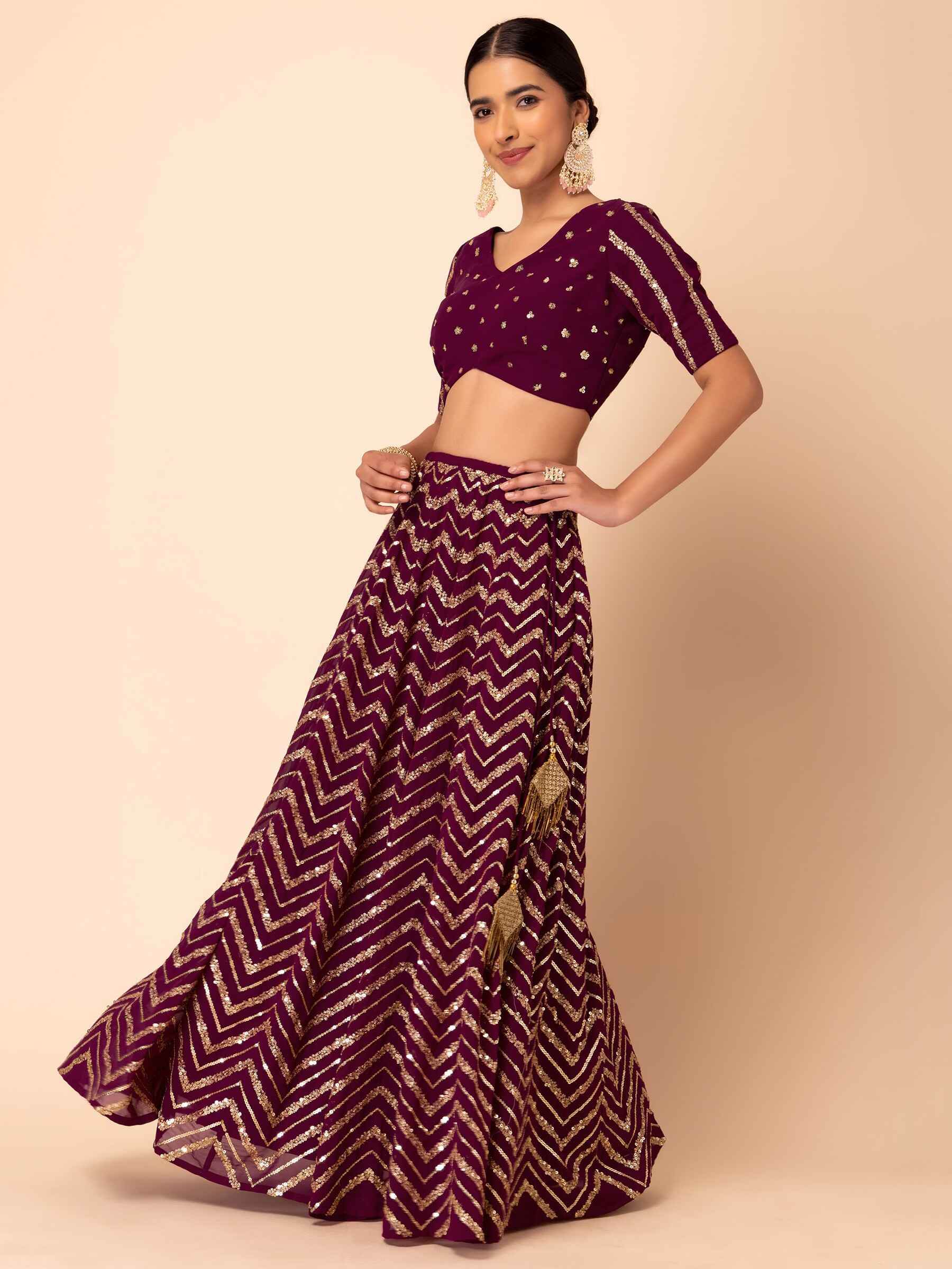 Delightful Maroon Zari Embroidered Georgette Wedding Lehenga Choli - Zeel Clothing
