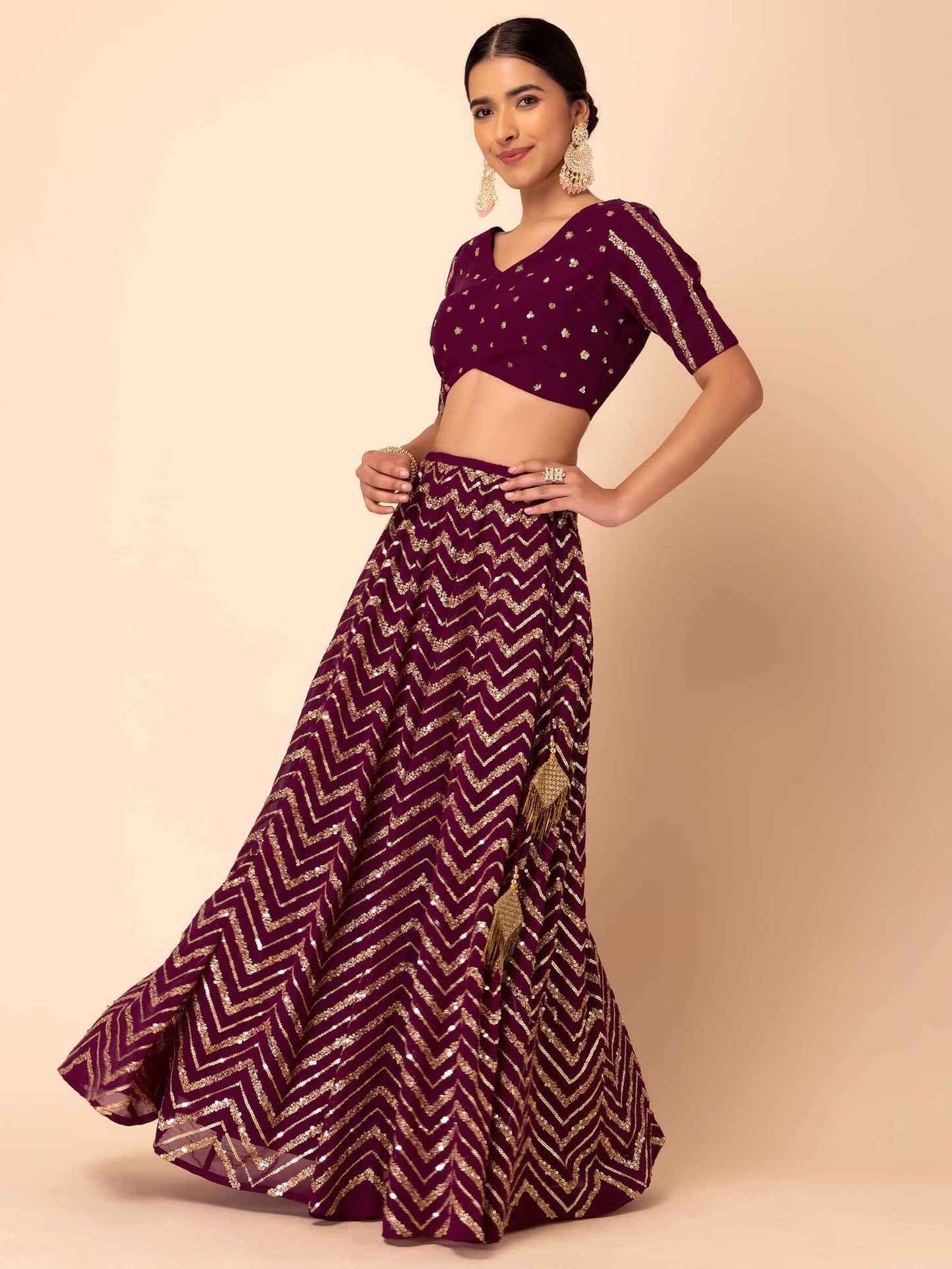 Delightful Maroon Zari Embroidered Georgette Wedding Lehenga Choli - Zeel Clothing
