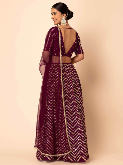 Delightful Maroon Zari Embroidered Georgette Wedding Lehenga Choli - Zeel Clothing