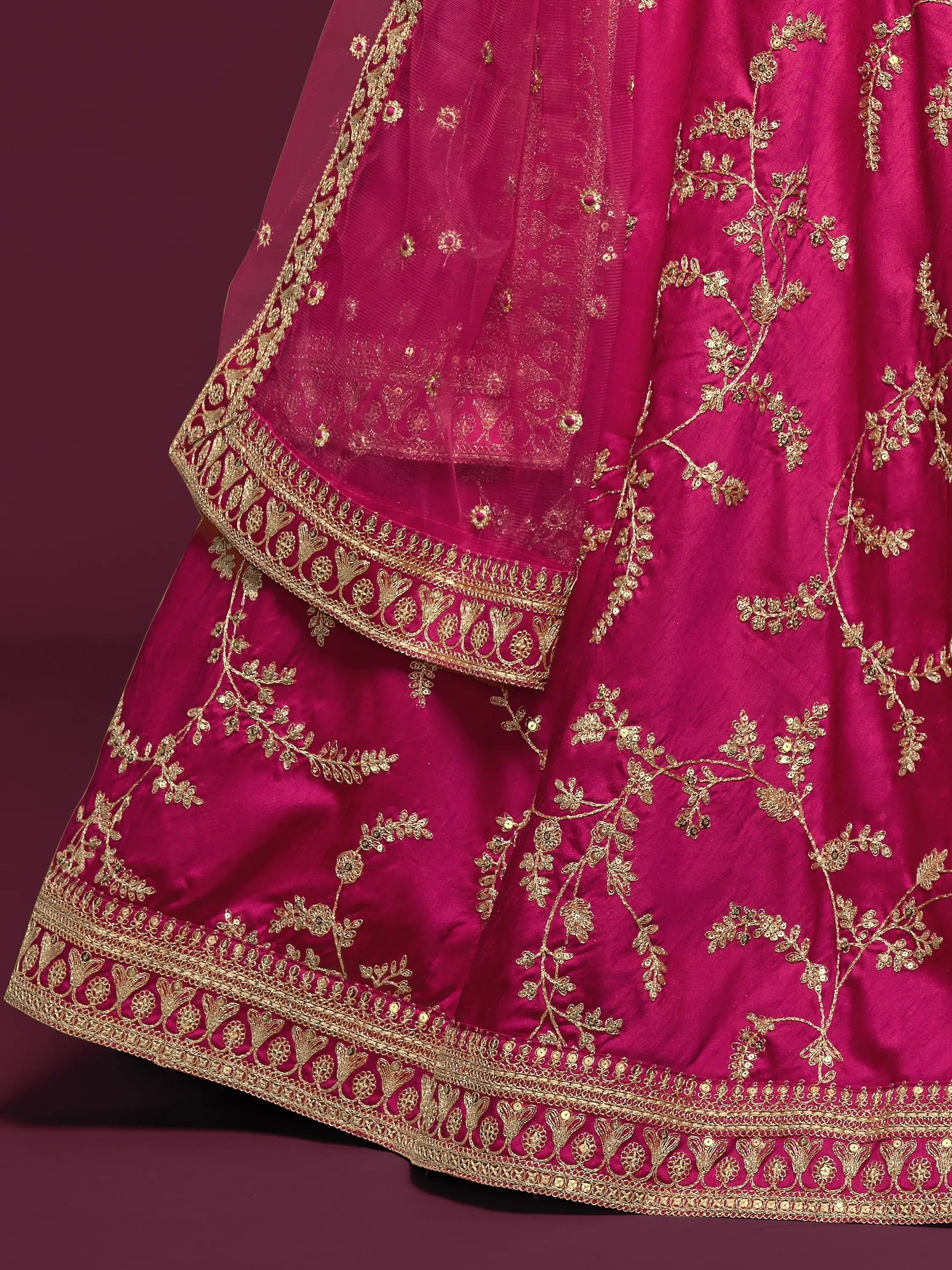 Delightful Pink Thread Embroidery Art Silk Wedding Lehenga Choli - Zeel Clothing