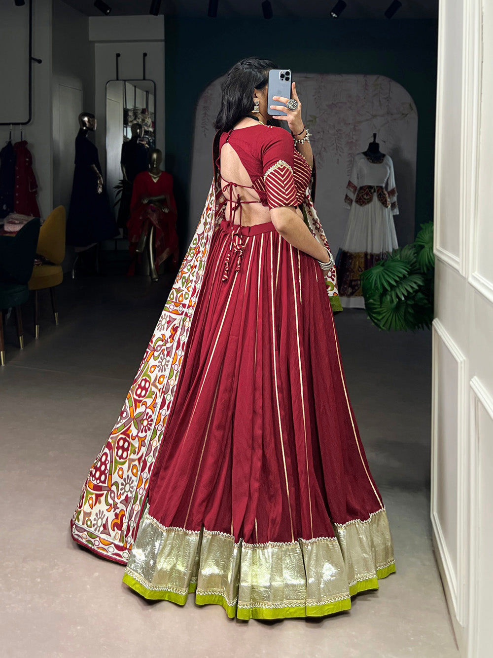 Maroon Color Zari Weaving Work With Embossed Design Chanderi Lehenga Choli