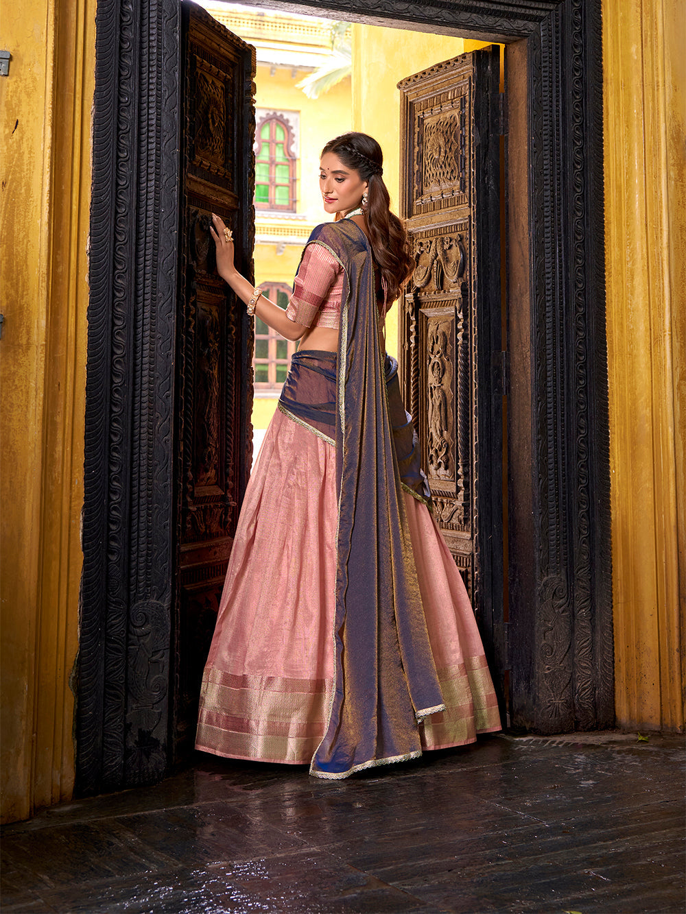 Light Pink Color Zari Weaving Work Dupion Silk Lehenga Choli