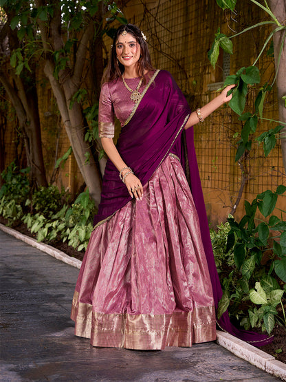Pink Color Zari Weaving Work Dupion Silk Lehenga Choli