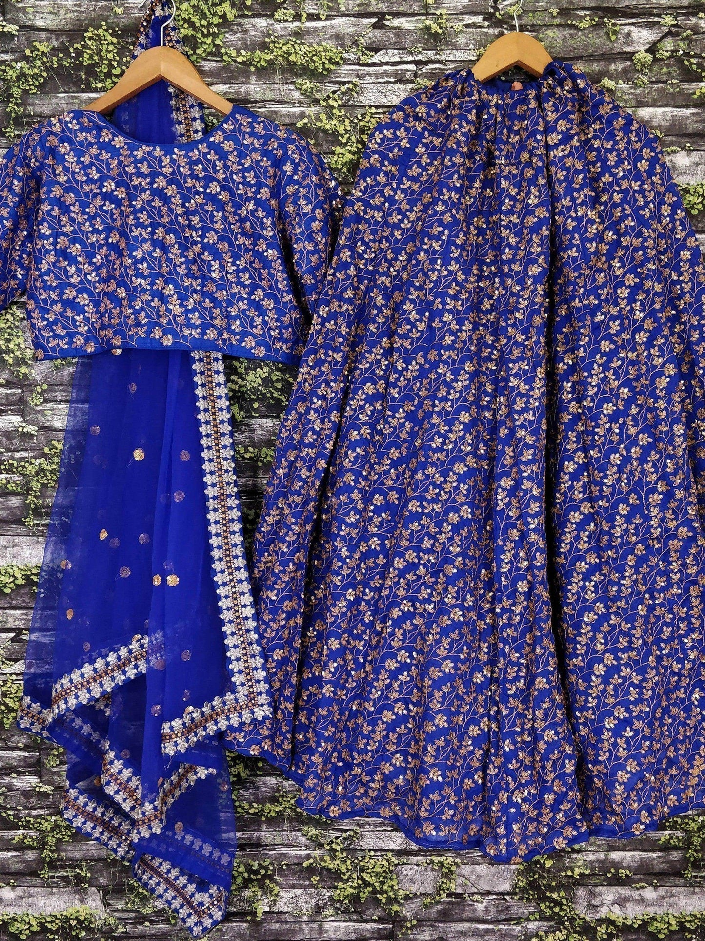 Elegant Blue Colored Designer Heavy Embroidered Raw Silk Lehenga - Zeel Clothing