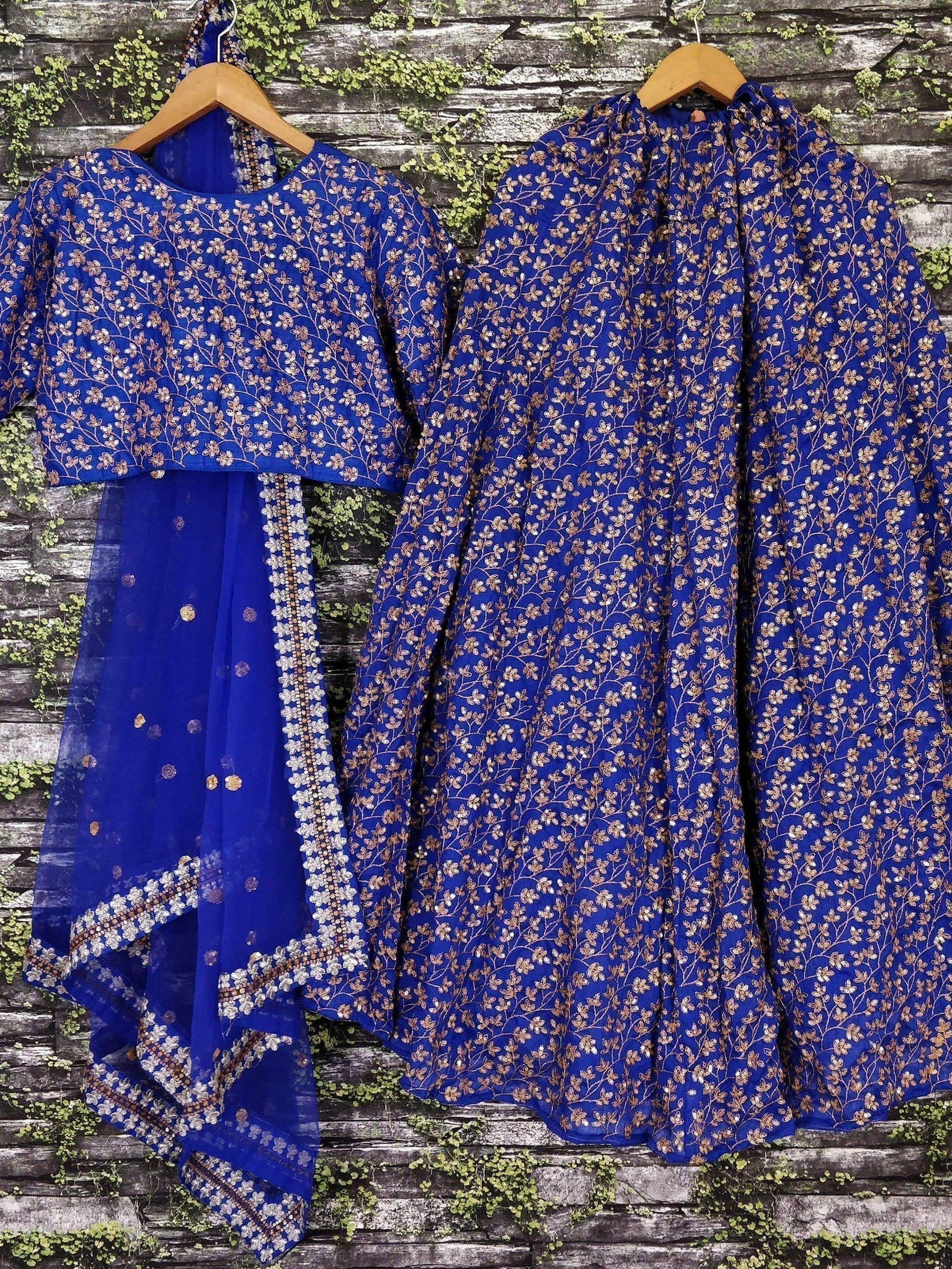 Elegant Blue Colored Designer Heavy Embroidered Raw Silk Lehenga - Zeel Clothing
