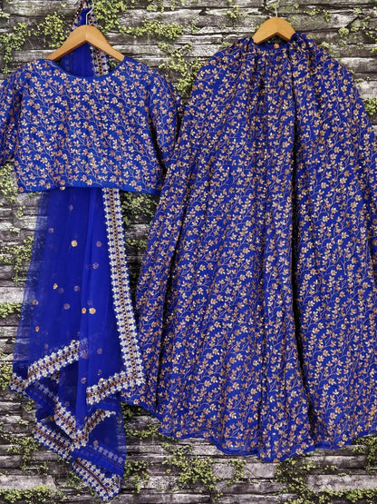 Elegant Blue Colored Designer Heavy Embroidered Raw Silk Lehenga - Zeel Clothing