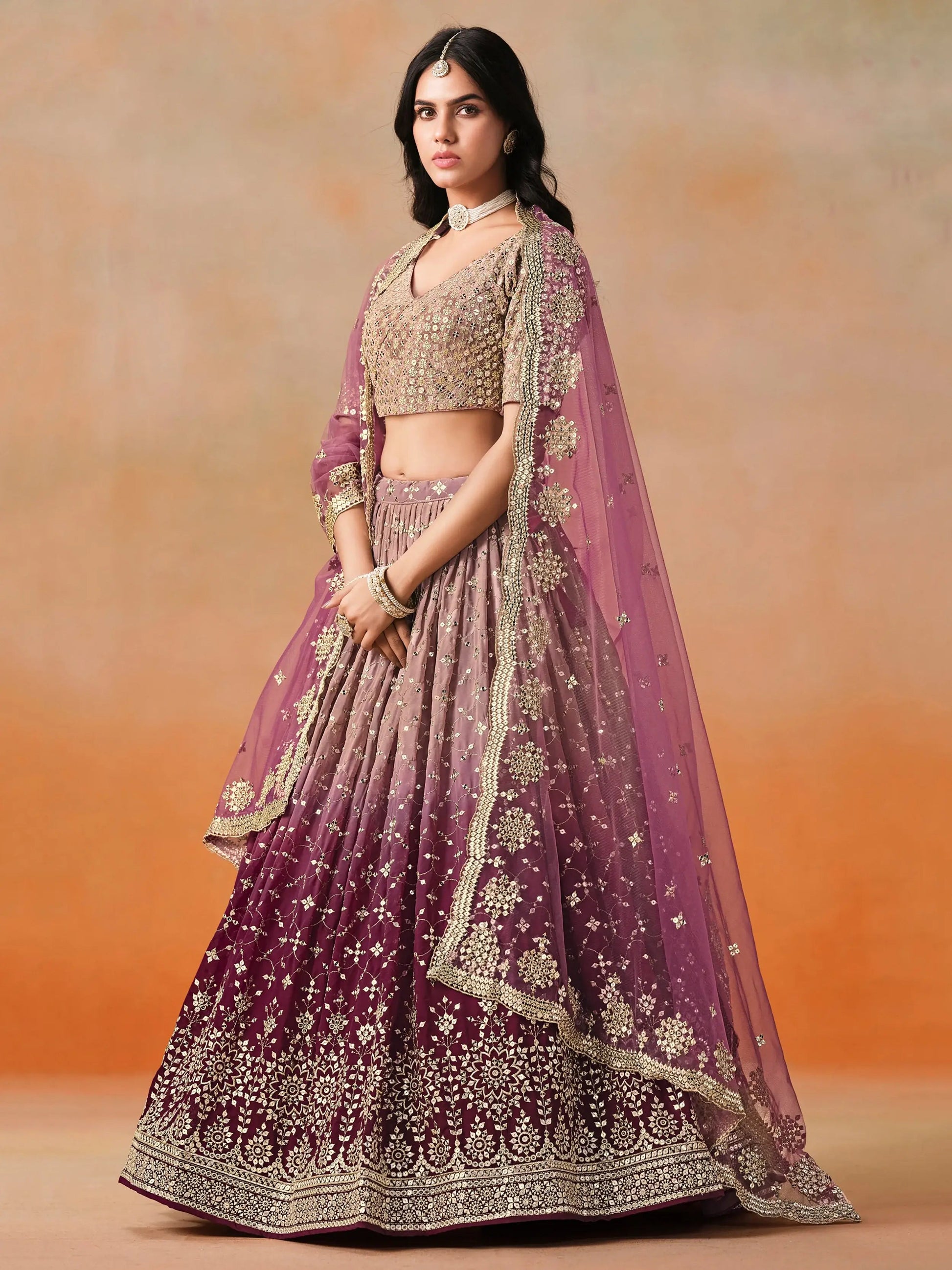 Elegant Maroon Embroidered Georgette Bridesmaids Lehenga Choli - Zeel Clothing