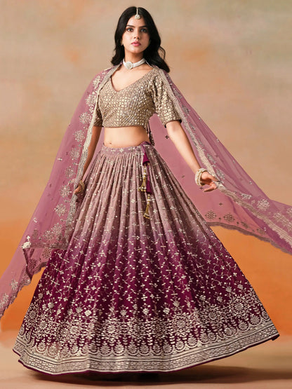 Elegant Maroon Embroidered Georgette Bridesmaids Lehenga Choli - Zeel Clothing