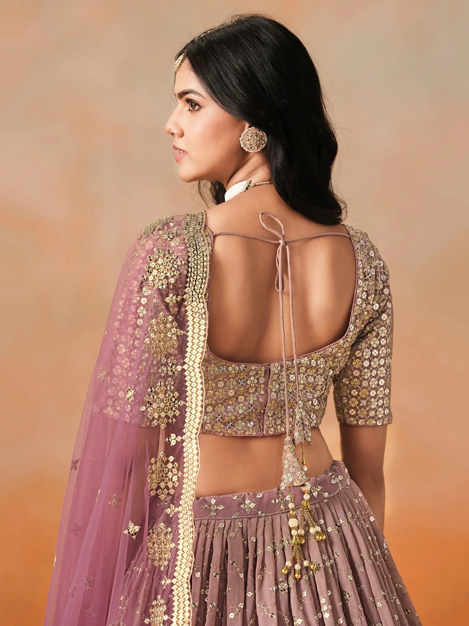 Elegant Maroon Embroidered Georgette Bridesmaids Lehenga Choli - Zeel Clothing