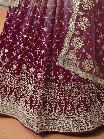 Elegant Maroon Embroidered Georgette Bridesmaids Lehenga Choli - Zeel Clothing