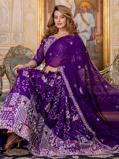 Elegant Purple Thread Work Georgette Lehenga Choli With Dupatta - Zeel Clothing