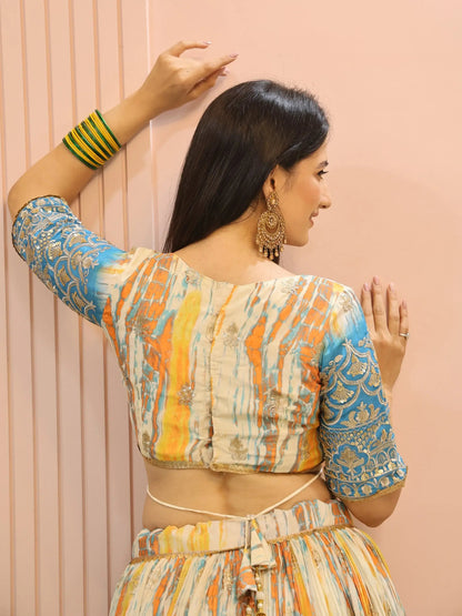 Elegant White & Blue Sequins Chinon Festive Wear Lehenga Choli - Zeel Clothing