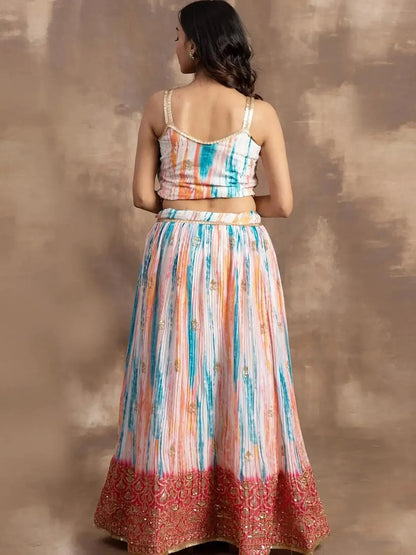 Elegant White & Pink Sequin Chinon Reception Wear Lehenga Choli - Zeel Clothing