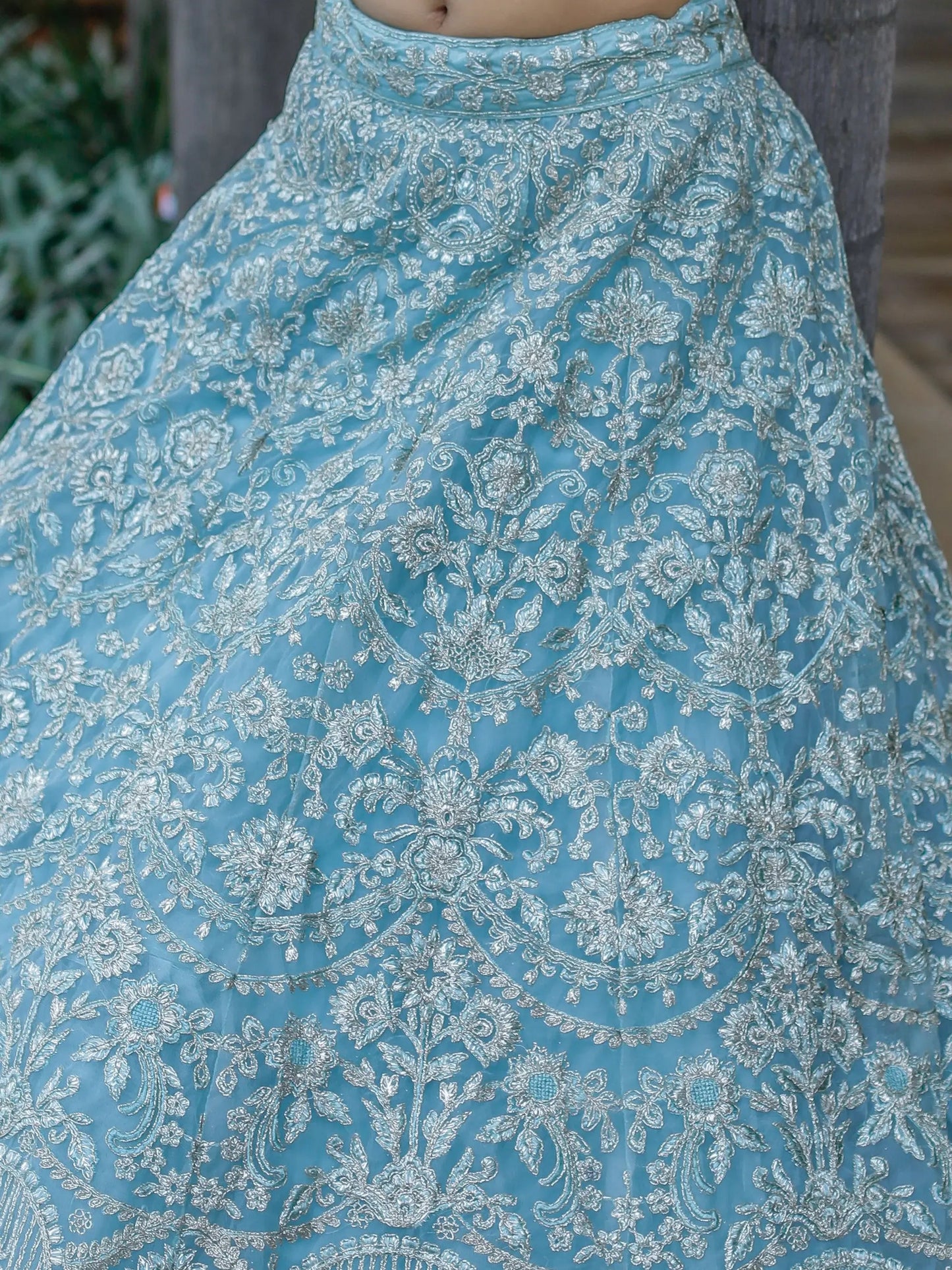 Enchanting Aqua Blue Embroidered Net Bridesmaid Lehenga Choli - Zeel Clothing
