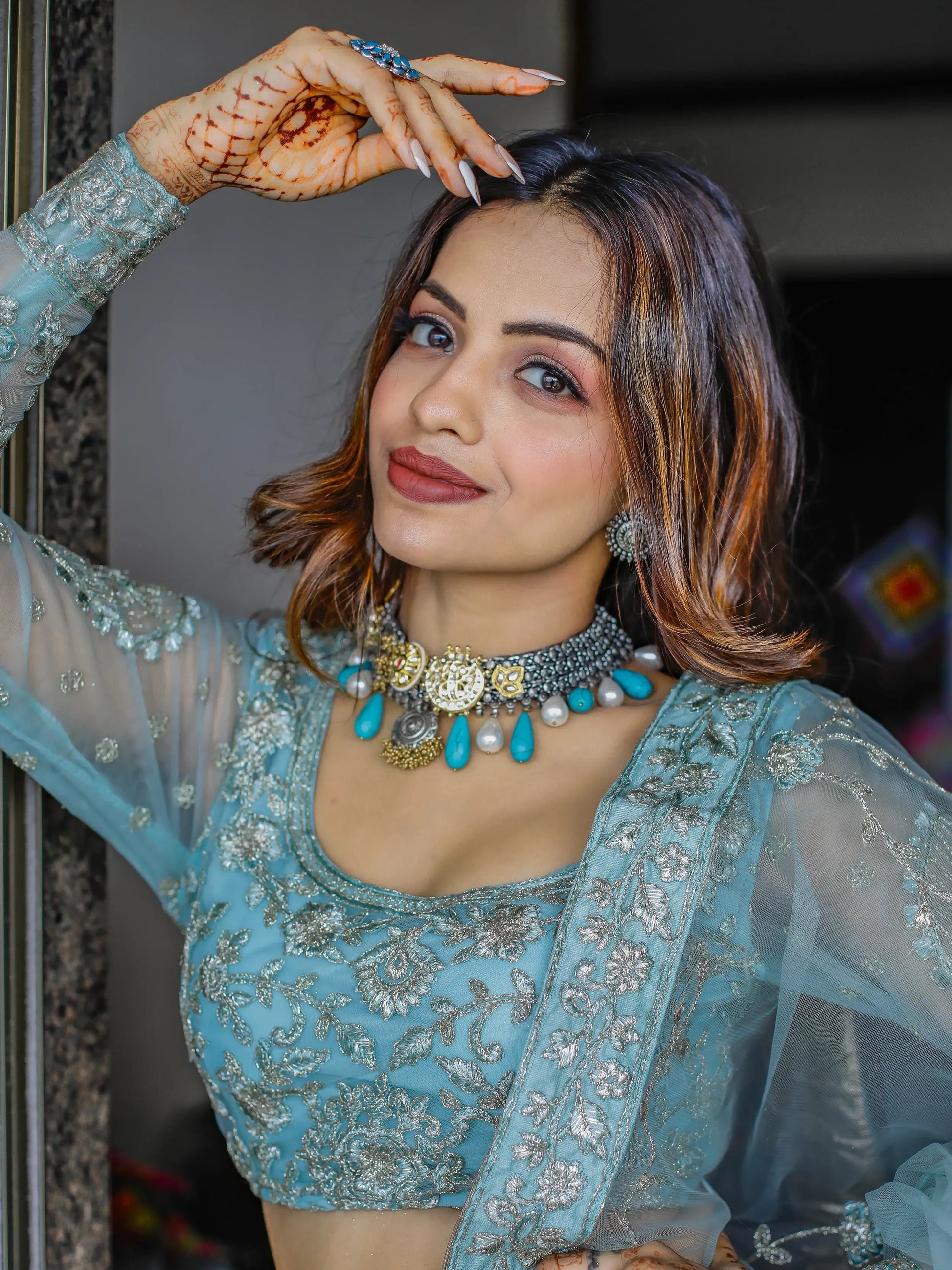 Enchanting Aqua Blue Embroidered Net Bridesmaid Lehenga Choli - Zeel Clothing