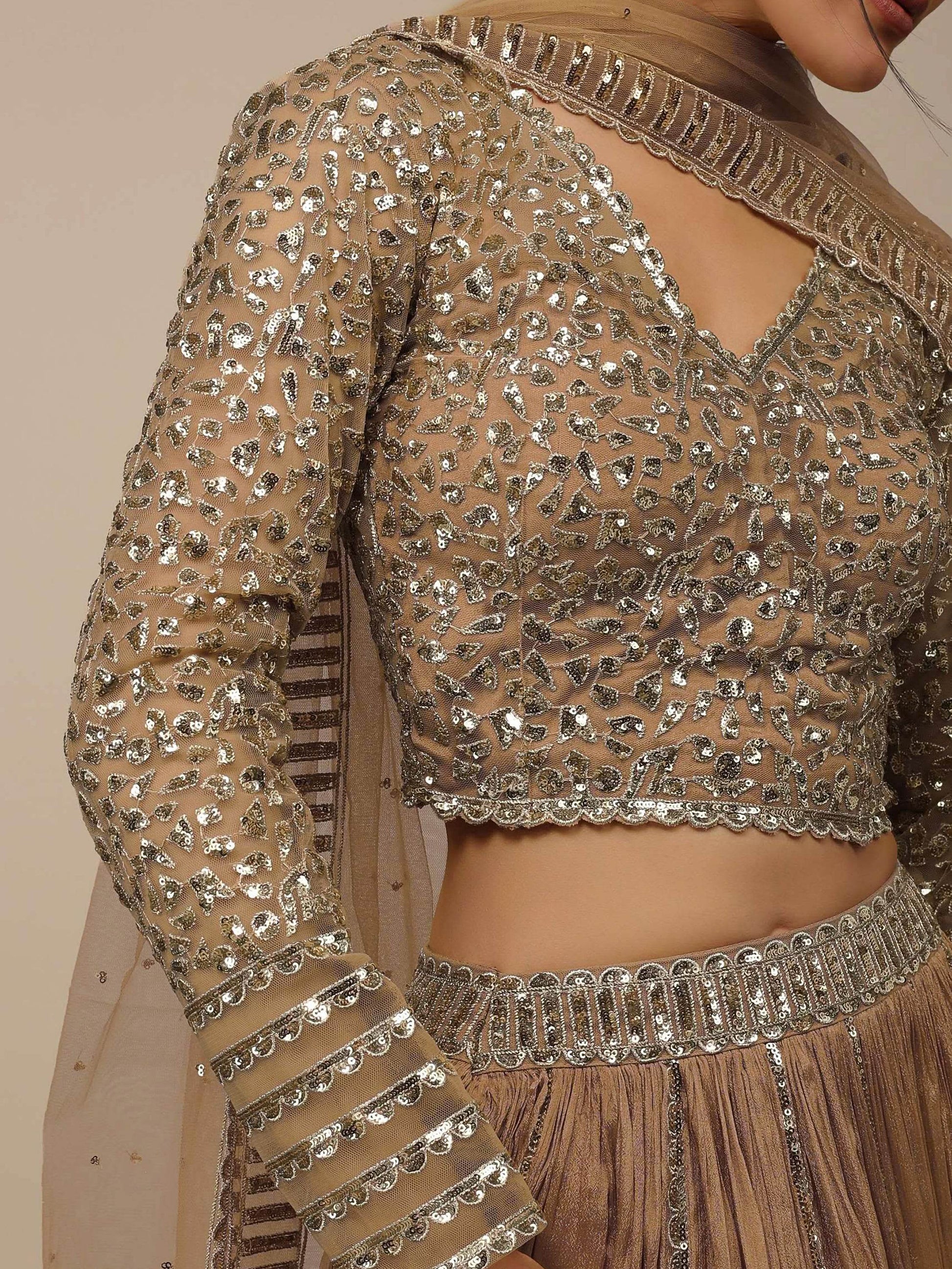 Enchanting Beige Sequins Georgette Engagement Wear Lehenga Choli - Zeel Clothing