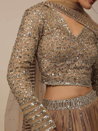 Enchanting Beige Sequins Georgette Engagement Wear Lehenga Choli - Zeel Clothing