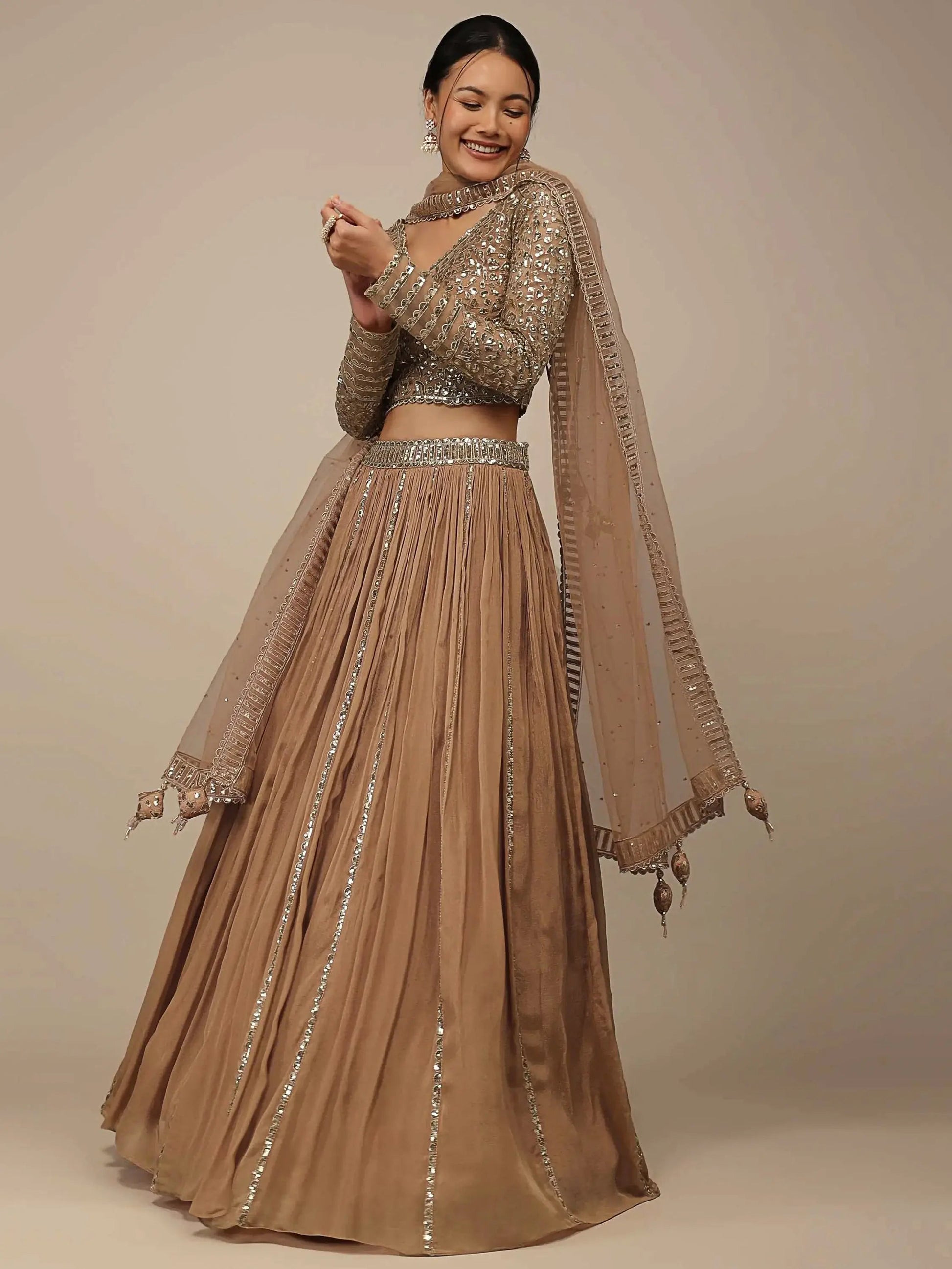 Enchanting Beige Sequins Georgette Engagement Wear Lehenga Choli - Zeel Clothing