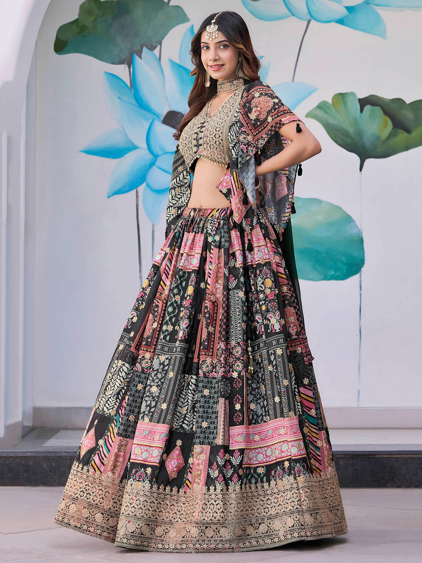 Enchanting Black Zari Embroidery Chinon Party Wear Lehenga Choli With Dupatta - Zeel Clothing