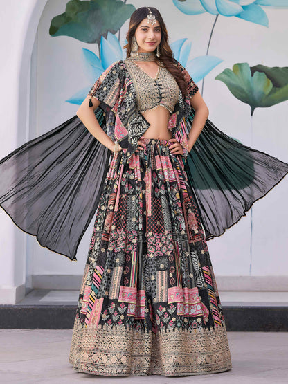 Enchanting Black Zari Embroidery Chinon Party Wear Lehenga Choli With Dupatta - Zeel Clothing