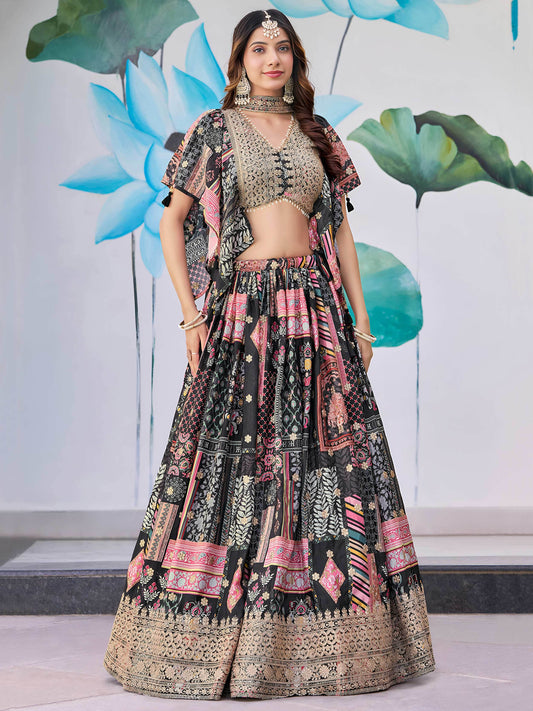 Enchanting Black Zari Embroidery Chinon Party Wear Lehenga Choli With Dupatta - Zeel Clothing