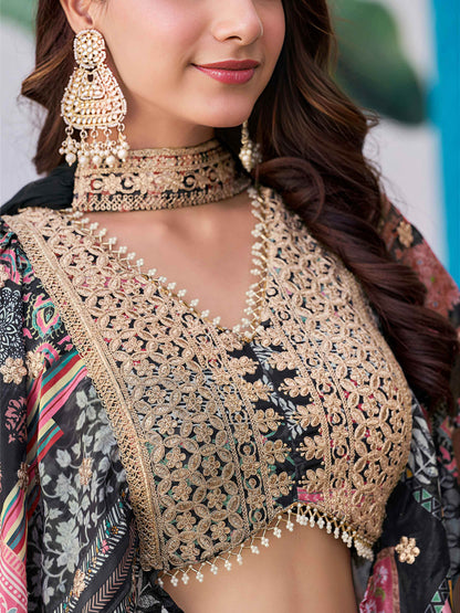 Enchanting Black Zari Embroidery Chinon Party Wear Lehenga Choli With Dupatta - Zeel Clothing