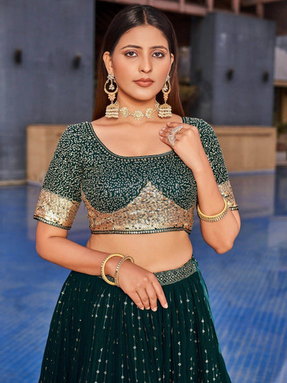 Enchanting Green Sequins Georgette Mehendi Wear Lehenga Choli - Zeel Clothing