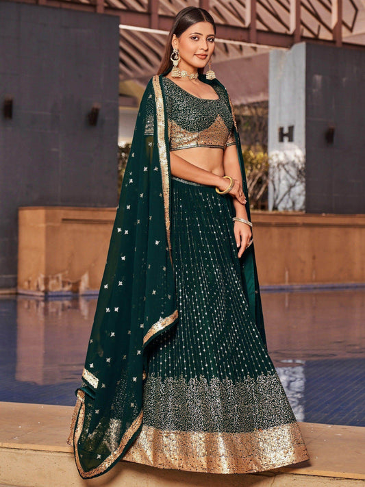 Enchanting Green Sequins Georgette Mehendi Wear Lehenga Choli - Zeel Clothing