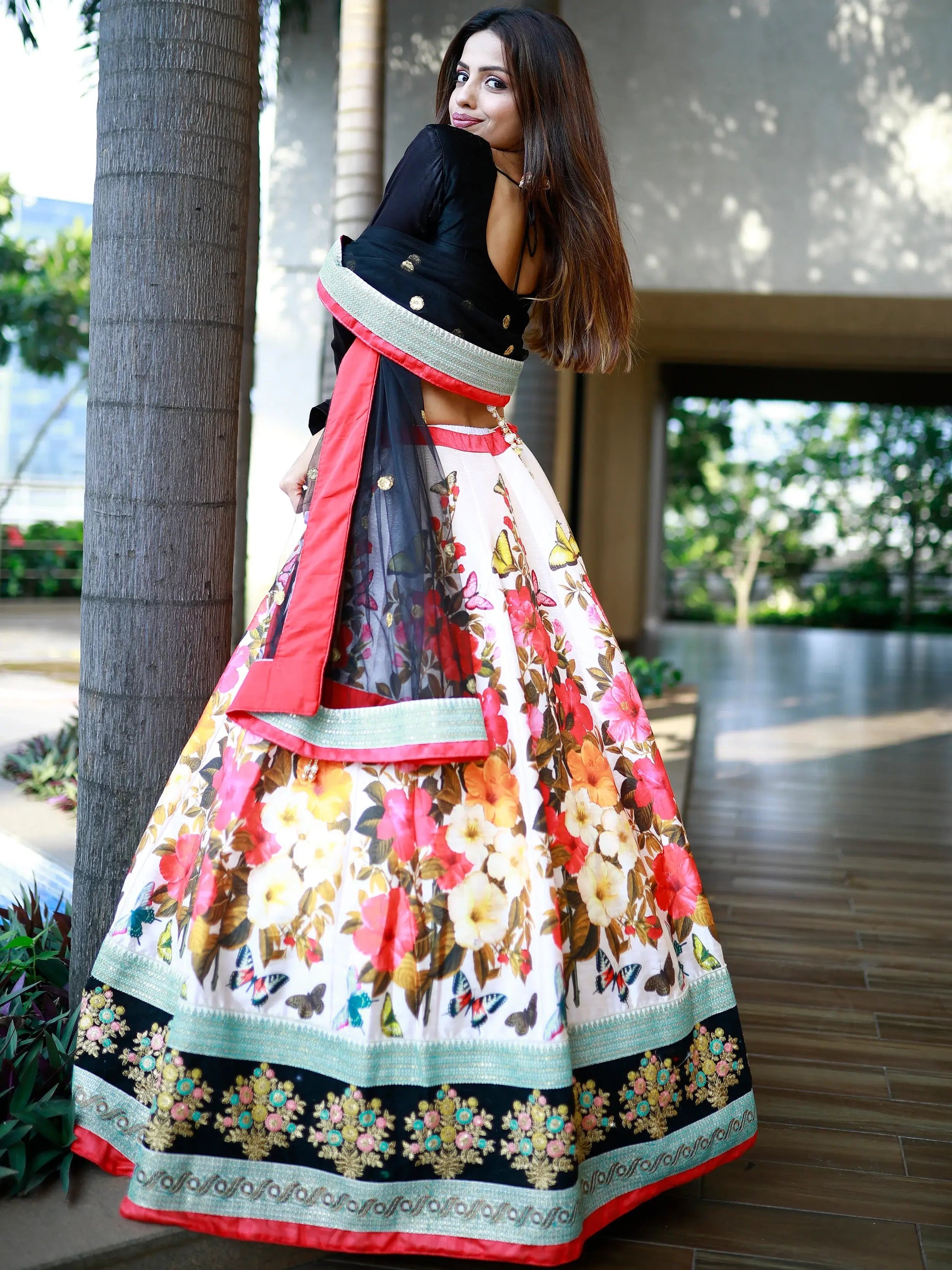 Enchanting Multi Color Floral Printed Silk Reception Wear Lehenga Choli - Zeel Clothing