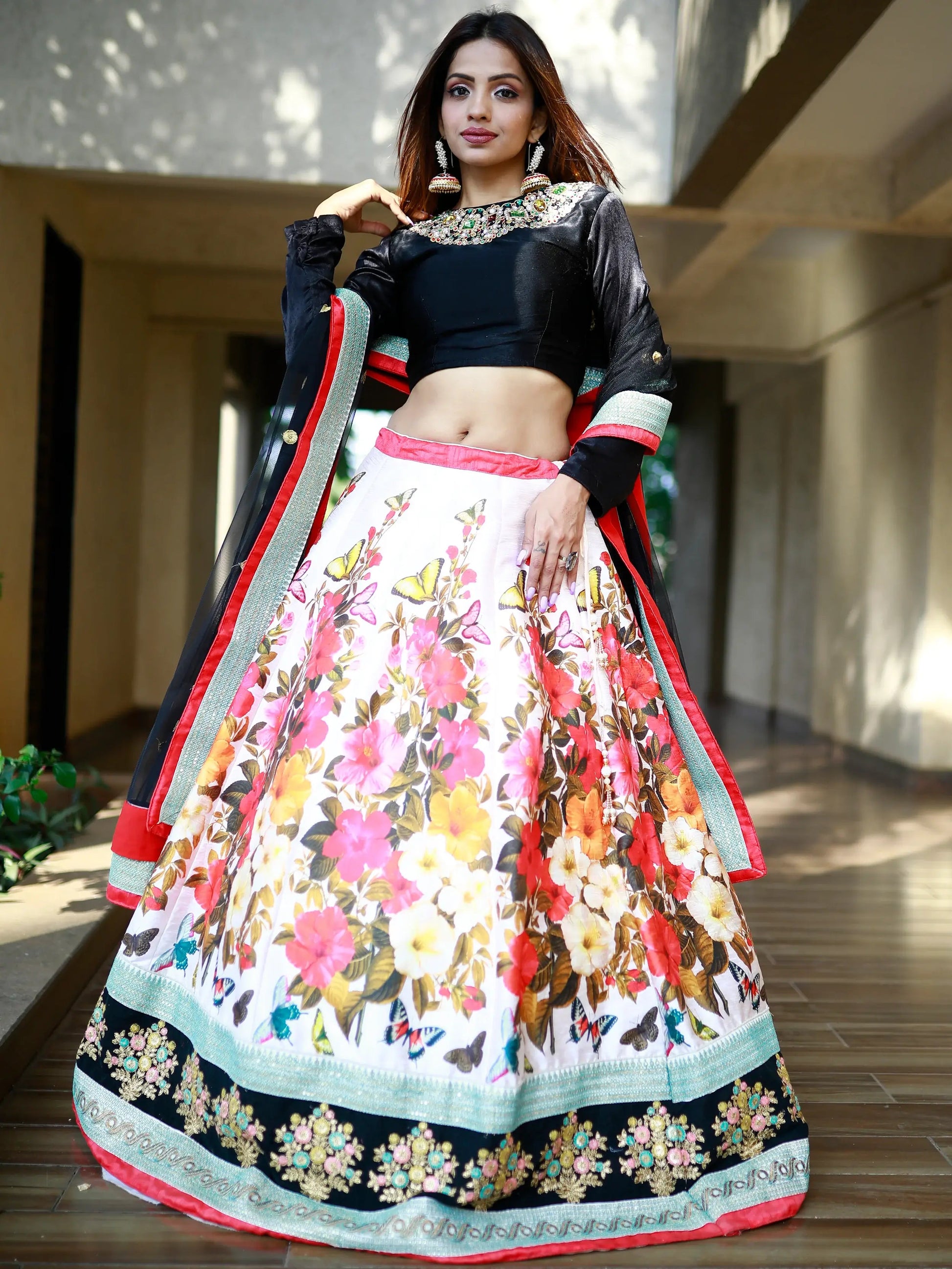 Enchanting Multi Color Floral Printed Silk Reception Wear Lehenga Choli - Zeel Clothing