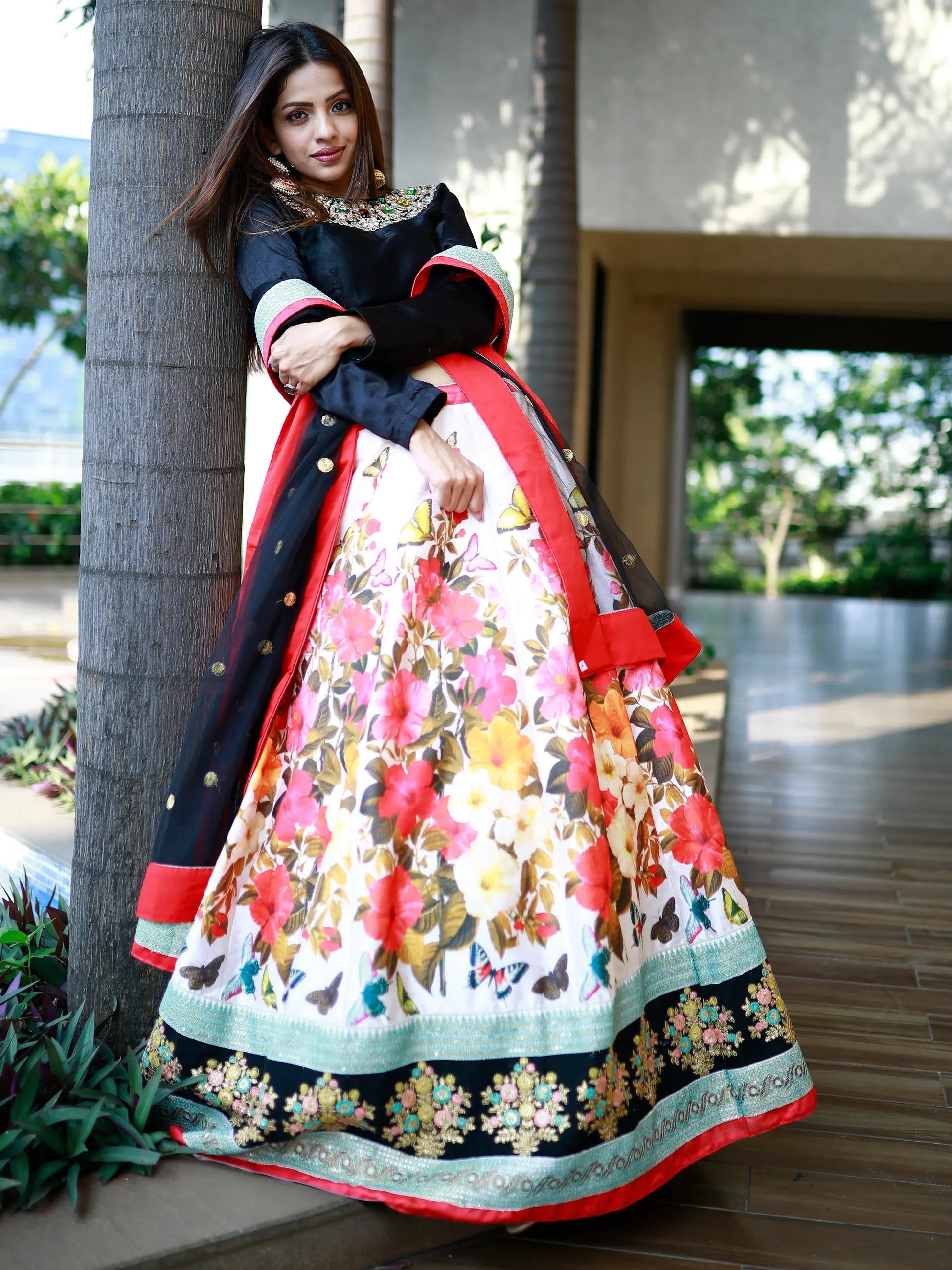 Enchanting Multi Color Floral Printed Silk Reception Wear Lehenga Choli - Zeel Clothing