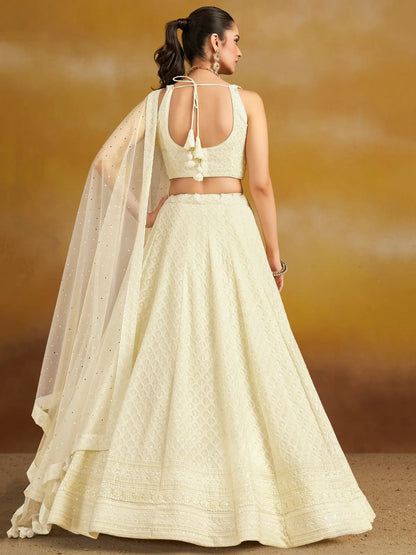 Enchanting Off-White Thread Work Georgette Traditional Lehenga Choli - Zeel Clothing