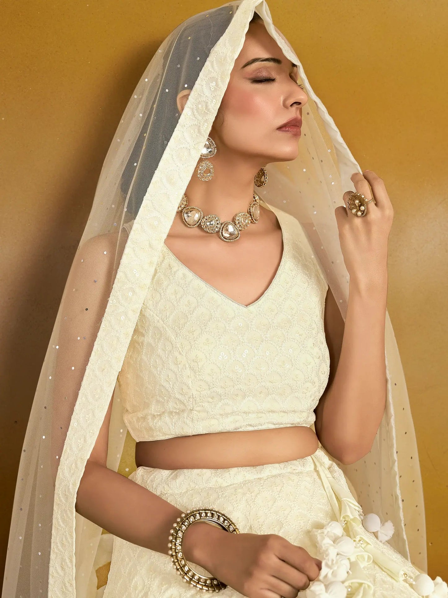 Enchanting Off-White Thread Work Georgette Traditional Lehenga Choli - Zeel Clothing
