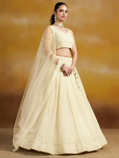 Enchanting Off-White Thread Work Georgette Traditional Lehenga Choli - Zeel Clothing