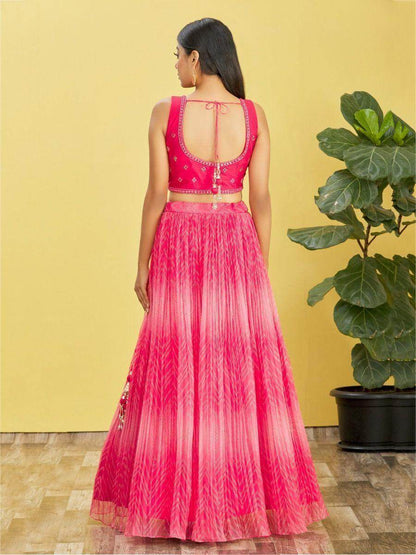 Enchanting Pink Mirror Work Organza Wedding Lehenga Choli - Zeel Clothing