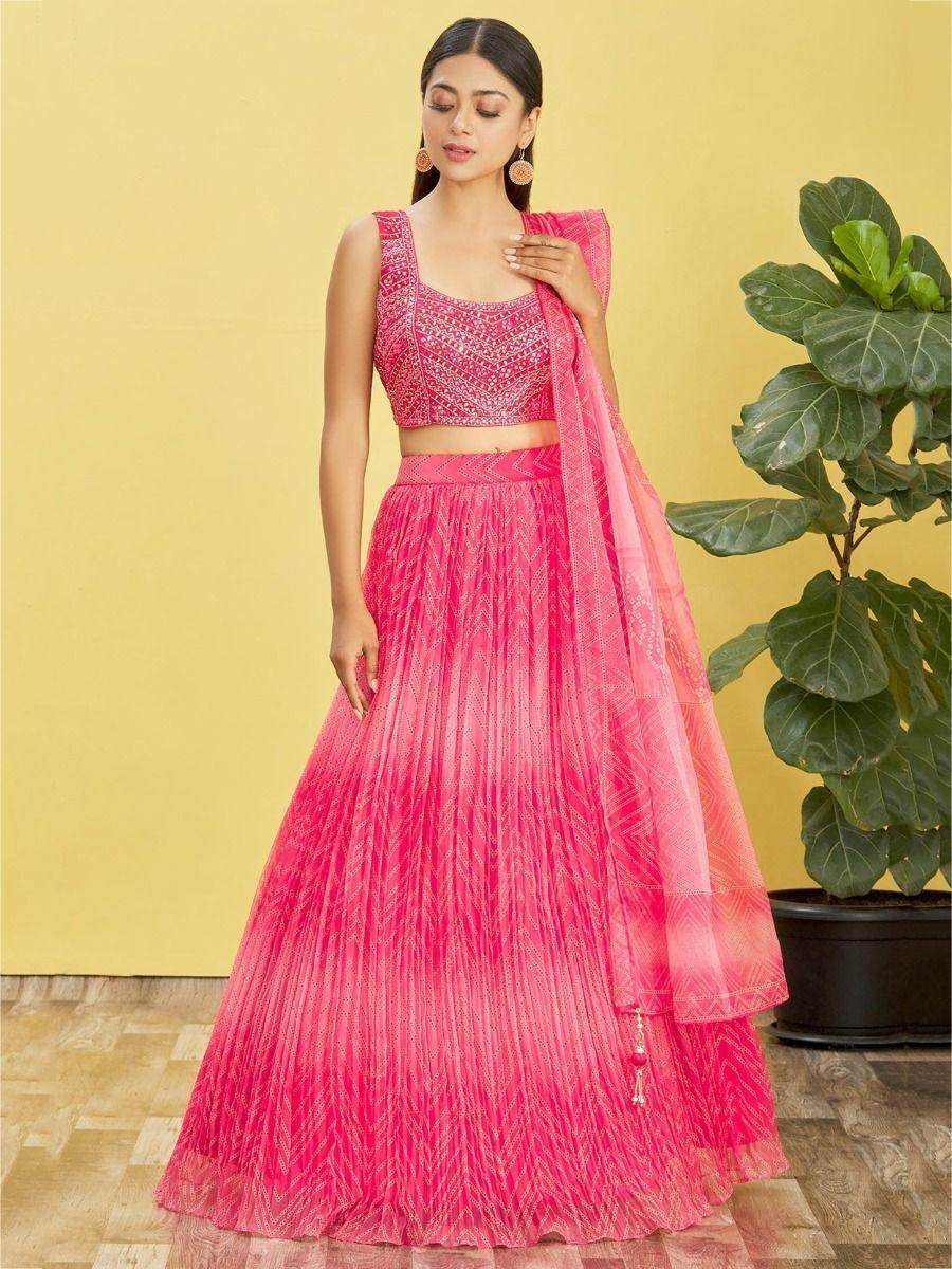 Enchanting Pink Mirror Work Organza Wedding Lehenga Choli - Zeel Clothing