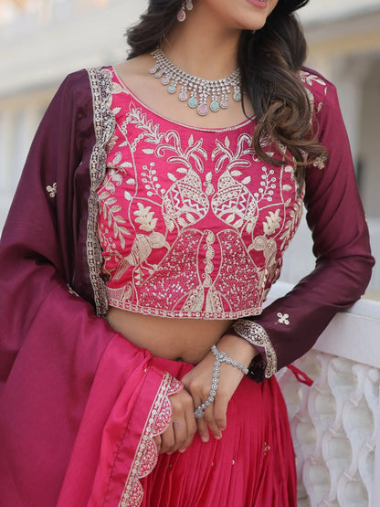 Enchanting Pink Sequins Chinon Engagement Wear Lehenga Choli With Dupatta - Zeel Clothing