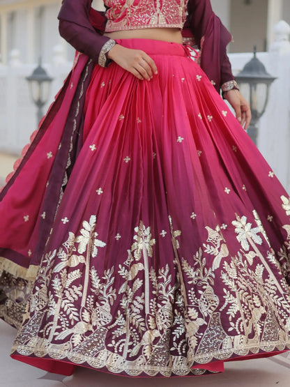 Enchanting Pink Sequins Chinon Engagement Wear Lehenga Choli With Dupatta - Zeel Clothing