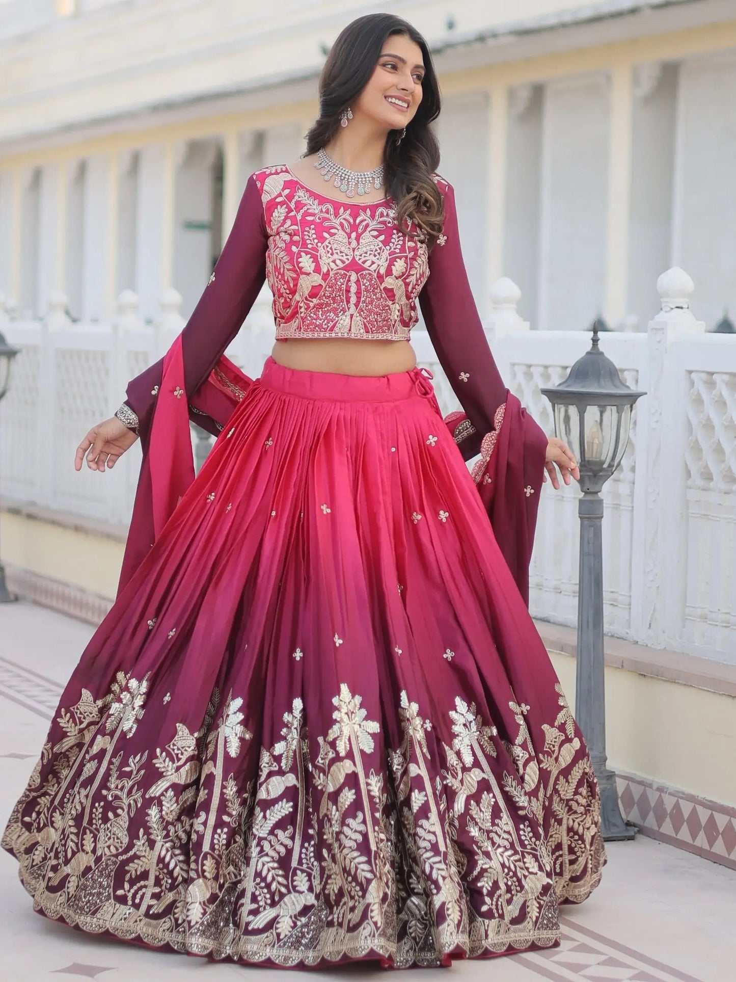 Enchanting Pink Sequins Chinon Engagement Wear Lehenga Choli With Dupatta - Zeel Clothing