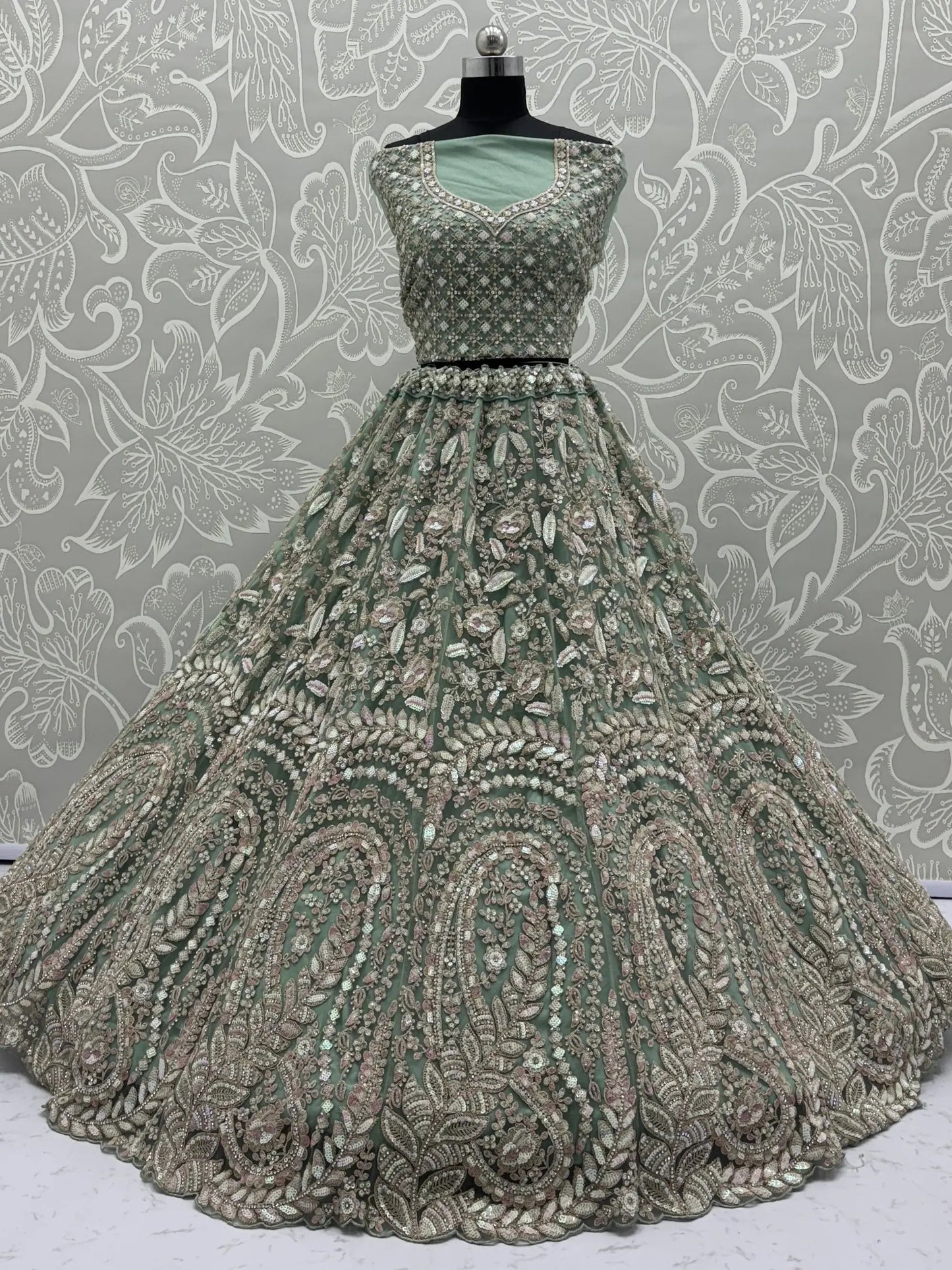Enchanting Pista Green Sequins Net Reception Wear Lehenga Choli With Dupatta - Zeel Clothing