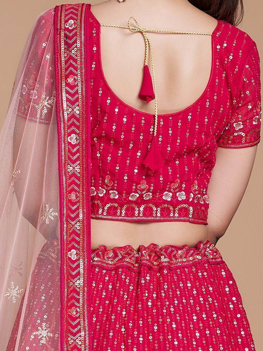 Enchanting Rani Pink Embroidery Georgette Wedding Lehenga Choli - Zeel Clothing