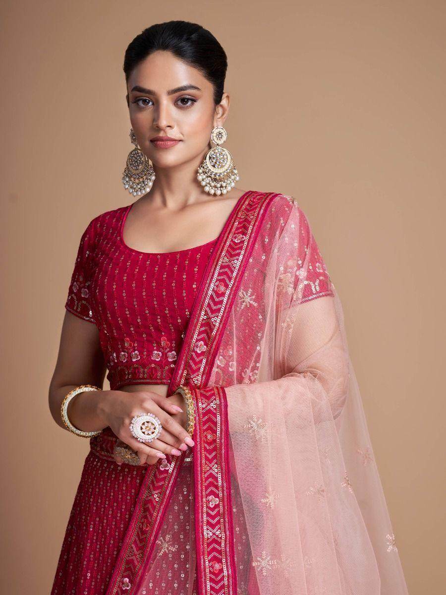 Enchanting Rani Pink Embroidery Georgette Wedding Lehenga Choli - Zeel Clothing