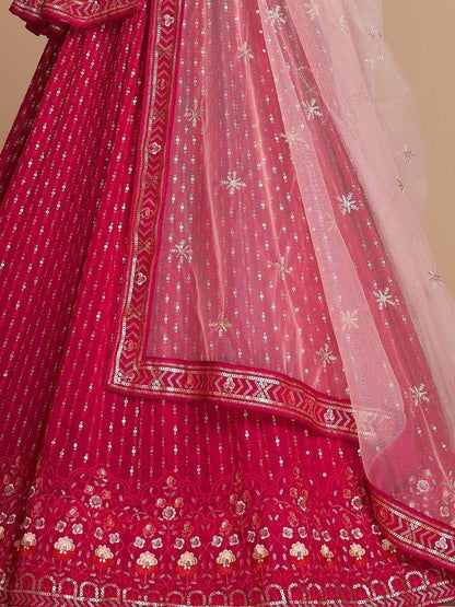 Enchanting Rani Pink Embroidery Georgette Wedding Lehenga Choli - Zeel Clothing