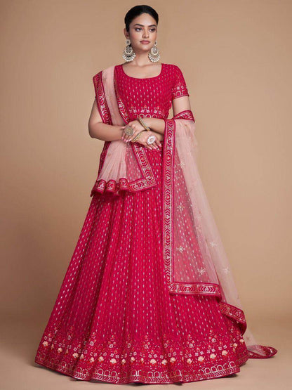 Enchanting Rani Pink Embroidery Georgette Wedding Lehenga Choli - Zeel Clothing