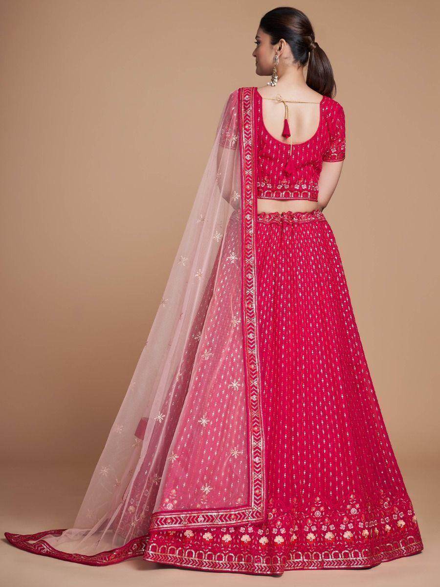 Enchanting Rani Pink Embroidery Georgette Wedding Lehenga Choli - Zeel Clothing