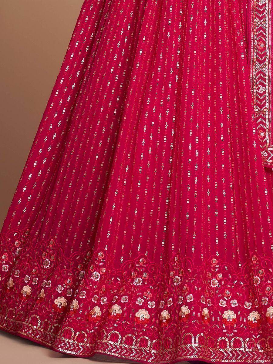 Enchanting Rani Pink Embroidery Georgette Wedding Lehenga Choli - Zeel Clothing