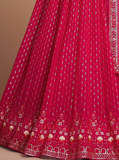 Enchanting Rani Pink Embroidery Georgette Wedding Lehenga Choli - Zeel Clothing